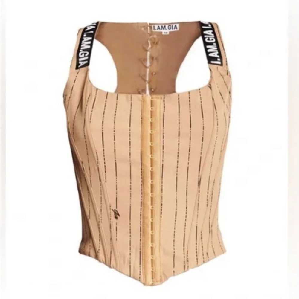 LAM.GIA Tan Striped Corset Top
